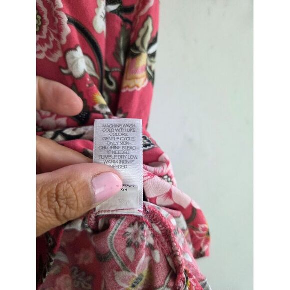J.Jill Pink w/Multicolor Floral Print Pop-Over Baby Doll Collard Blouse size XL - Picture 6 of 6